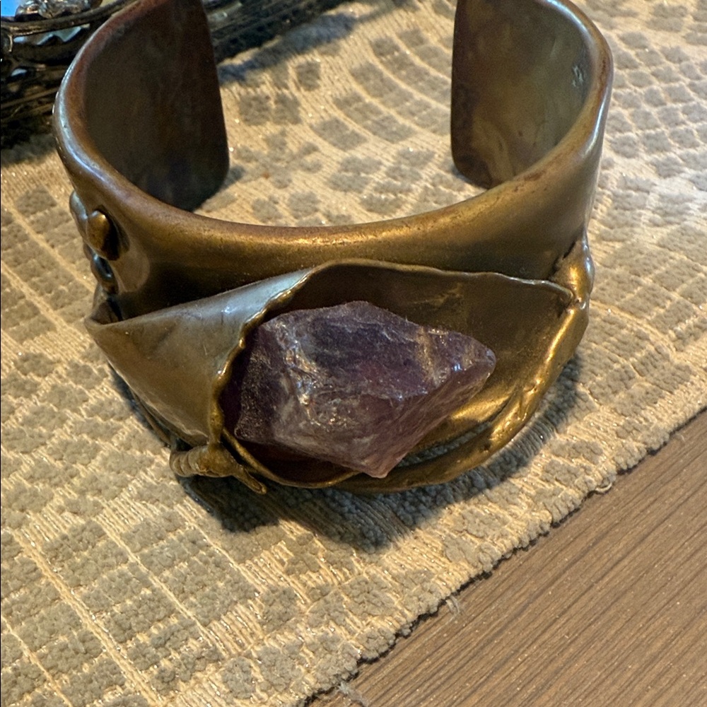 Bronze Cuff Bracelet with Purple Stone